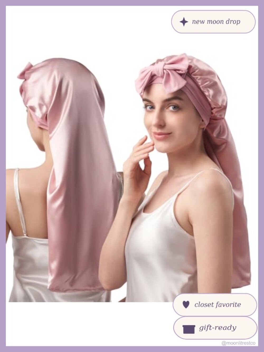 Double-Layered 22 Momme Mulberry Silk Sleep Bonnet for Long Curly Hair